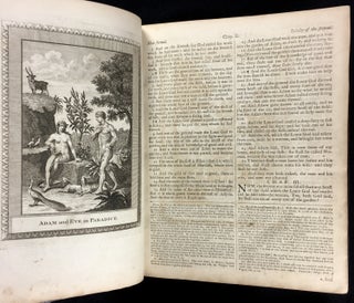 [An UNRECORDED EDITION of the BIBLE]: The Oxford Family-Bible; or, Christian's Compleat Library. Containing the Sacred Text of the Old and New Testament, at Large; together with the Apocrypha. With Notes Theological, Moral, Critical, and Explanatory. Wherein The Difficult Passages are explained, the seeming Contradictions reconciled, and the Objections of Infidels obviated. [The text appears to be that of the King James Bible.]