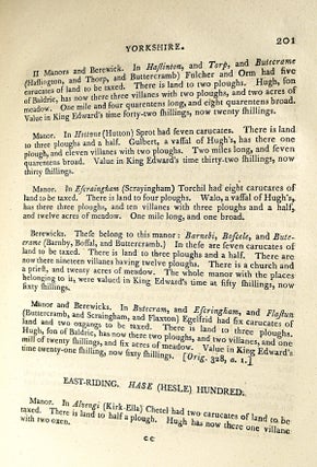 Dom Boc. A Translation of the Record called Domesday, so far as relates to the County of York, including also Amounderness, Lonsdale, and Furness, in Lancashire; and such parts of Westmoreland and Cumberland as are contained in the survey. Also the counties of Derby, Nottingham, Rutland and Lincoln, with an Introduction, Glossary, & Indexes.