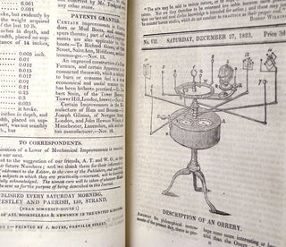 The Mechanic's weekly journal; or, Artisan's Miscellany of inventions, experiments, projects, and improvements in the useful arts. Nos I - XXVI, Nov 1923 - May 1824.