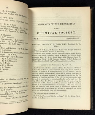 Abstract of the Proceedings of the Chemical Society. Vol.I. Nos. 1-15. January - December 1885, and Vol.II. Nos. 16-30. January - December 1886.