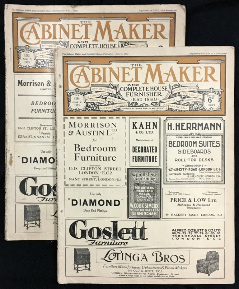 Item #19237110 The Cabinet Maker and Complete House Furnisher. Periodical. Six 1923 issues: #1232 (May 5), #1233 (May 12), #1236 (June 2), #1237 (June 9), #1238 (June 16), #1242 (July 14).
