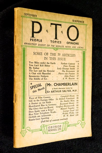 Item #19394120 People Topics Opinions / PTO / P.T.O. Vol. 1. No.3, September 1939. Brightest Digest of the World's News and Views. Frank Whitaker.