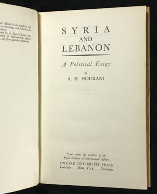 Syria and Lebanon: A Political Essay.