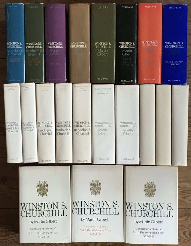 Item #19668050 Winston S. Churchill: The complete 8 volumes of the main narrative, covering the entire period of Churchill's life, 1874-1965; PLUS the first 13 companion volumes, which go up to 1939. =21 Vols. [ie: Vol I: Youth 1874-1900, +2 Companion vols; Vol II: Young Statesman 1901-1914, +3 Companion vols; Vol III: 1914-1916, +2 Companion vols; Vol IV: 1917-1922, +3 Companion vols; Vol V: 1922-1939, +3 Companion vols; Vol VI: Finest Hour 1939-1941; Vol VII: Road to Victory 1941-1945; Vol VIII: 'Never Despair' 1945-1965.]. Randolph S. Churchill, Martin Gilbert.