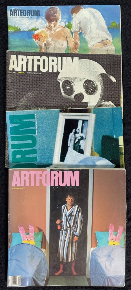 Item #19839011 Artforum: 4 odd issues (can split): 1983 April. Vol XXI No.8, Eric Fischl cover; 1983 May. Vol XXI No.9 Special issue, 'Mother love in monkeys' cover; 1983 Summer (June). Vol XXI No.10, Chantal Akerman cover; and 1988 April, with Bruce Charlesworth cover.