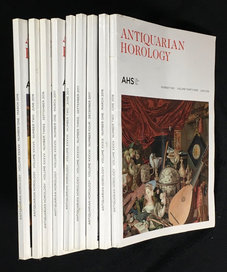Item #20160080 Antiquarian Horology, and the Proceedings of the Antiquarian Horological Society: issued quarterly to members. 9 issues: vol XXXVII No.1 (March 2016) to vol XXXIX No.2, (June 2019), missing December 2016. Dr Peter de Clercq.